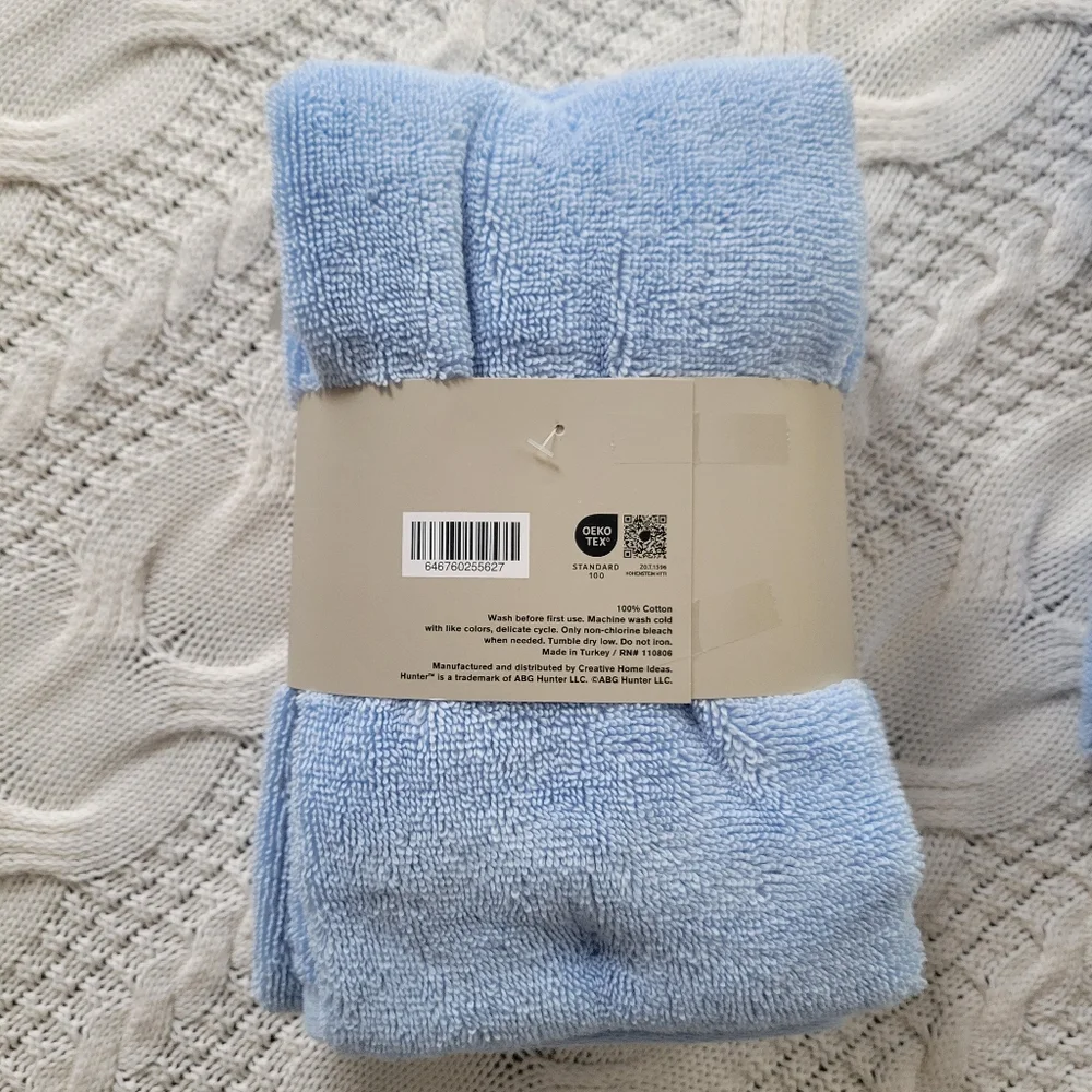 Hunter 100% Turkish Cotton Light Blue Hand Towels 4 Pc Set 16 in x 28 in